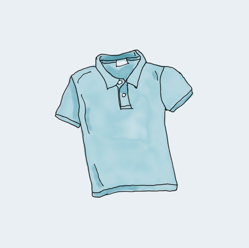 A simple light blue polo shirt with a folded collar and two white buttons